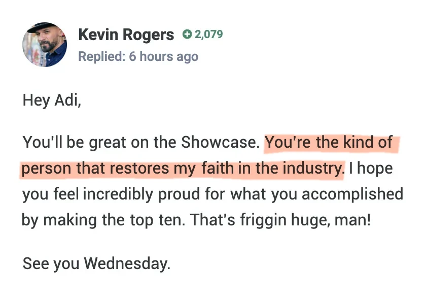 Kevin Rogers on the Copy Chief forum: you are the kind of person that restores my faith in the industry